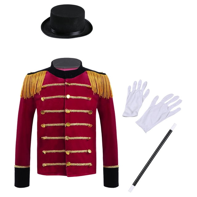 Choomomo Costume d'Uniforme Major Trompette pour Garçons Manches Longues avec Franges Manteau Rouge C 10
