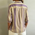 thumbnail image 5 of Morttic Women's Striped Lapel Collar Button Down Shirt – Collared Puff 3/4 Sleeve Blouse, Casual Loose Summer Top Yellow，L, 5 of 6