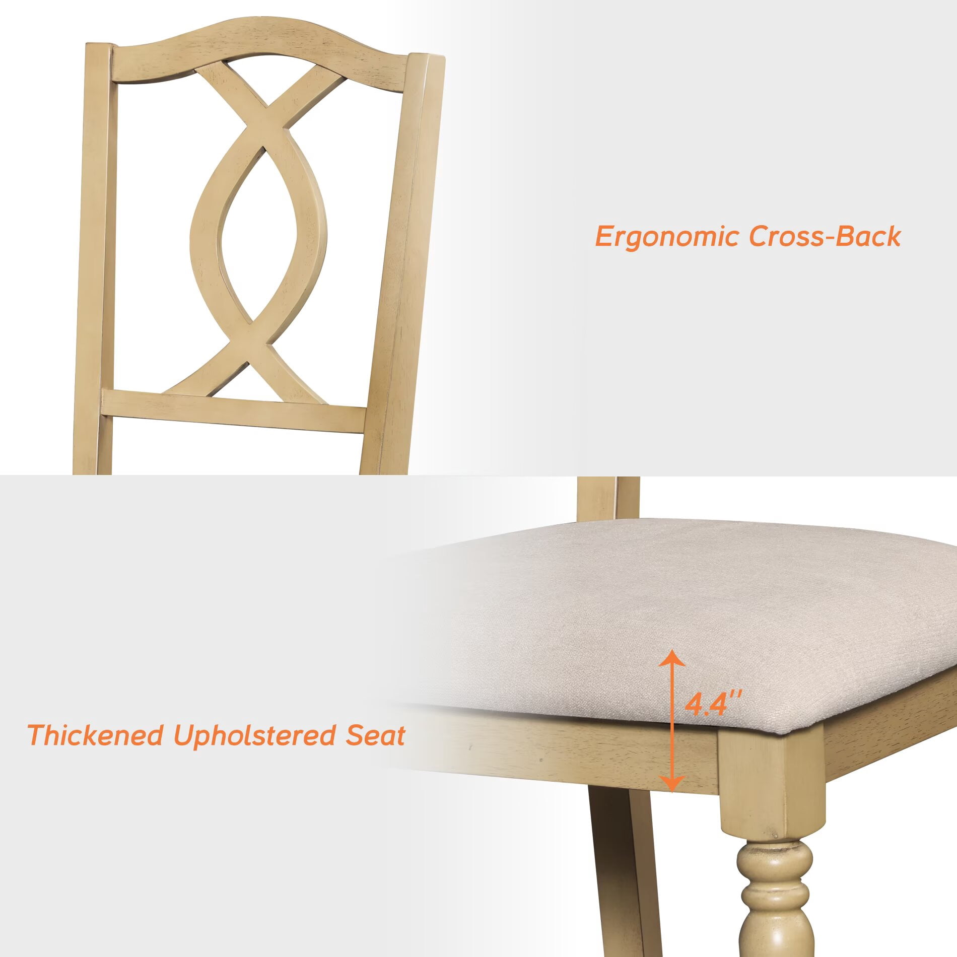 Set of 4 Dining Chairs with Cross-Back & Upholstered Seat, Farmhouse Kitchen Chair with Solid Wood Legs for Dining Room, Oak