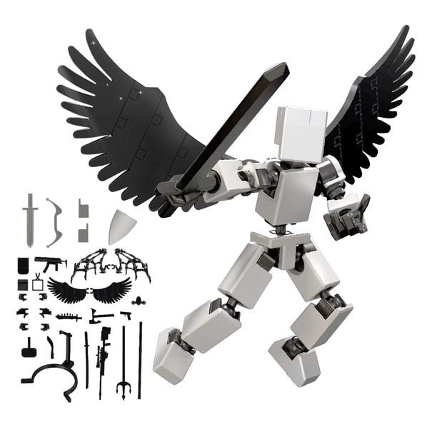 Multi-Jointed Movable Stick Bots Articulated Robot Dummy, Titan 13 Action Figure,Stikbot Toys with Weapon Accessories, T13 Action Figure Robot, Ideal Gift for Children and Adults (White)