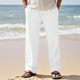 thumbnail image 2 of USNSM Mens Casual Linen Pants Loose Fit Elastic Drawstring Waist Straight-Legs Lightweight Breathable Long Pants White L, 2 of 7
