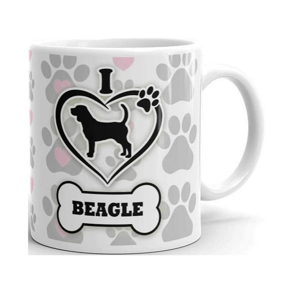 i love beagle dog paw prints coffee tea ceramic mug office work cup Gift 11 oz