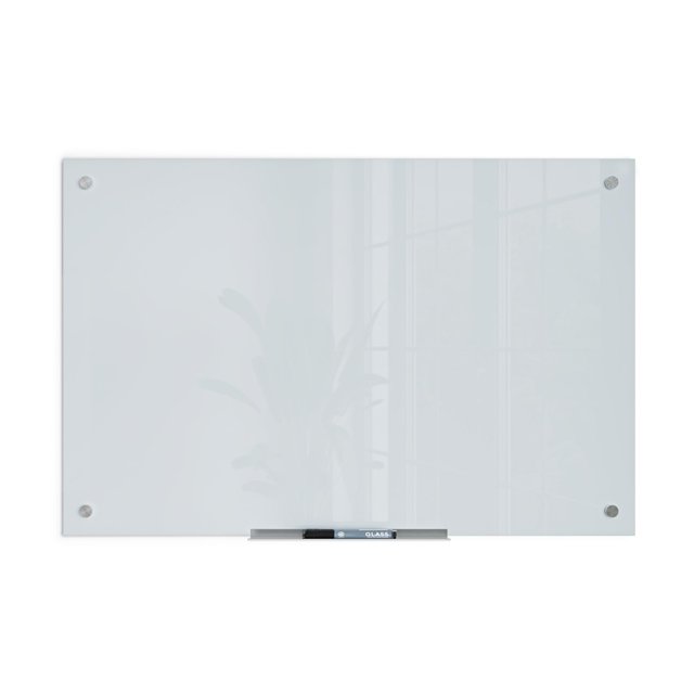 U Brands Glass Dry Erase Board, 35"x23", White Frosted Surface With Silver Grommets, Frameless, Includes Marker With Eraser
