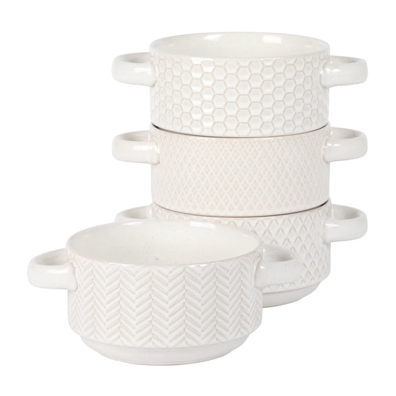 Gibson Elite Reactive Stoneware Soup Bowls with Handles, 6 Inch, Set of 4, White