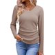 thumbnail image 2 of Tops Casuales para Mujer, Cuello en V, Camisas de Larga, Túnicas Básicas con Frunces Lisos, Blusas Caqui XL, 2 of 7
