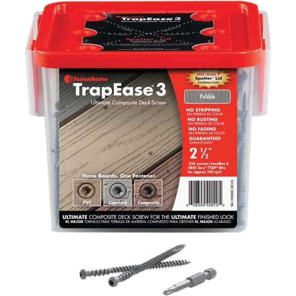 FastenMaster Trapease Deck Screw FMTED-212-350GY - Epoxy Coated Steel - 350 Pack, Gray, #10 x 2-1/2 In.