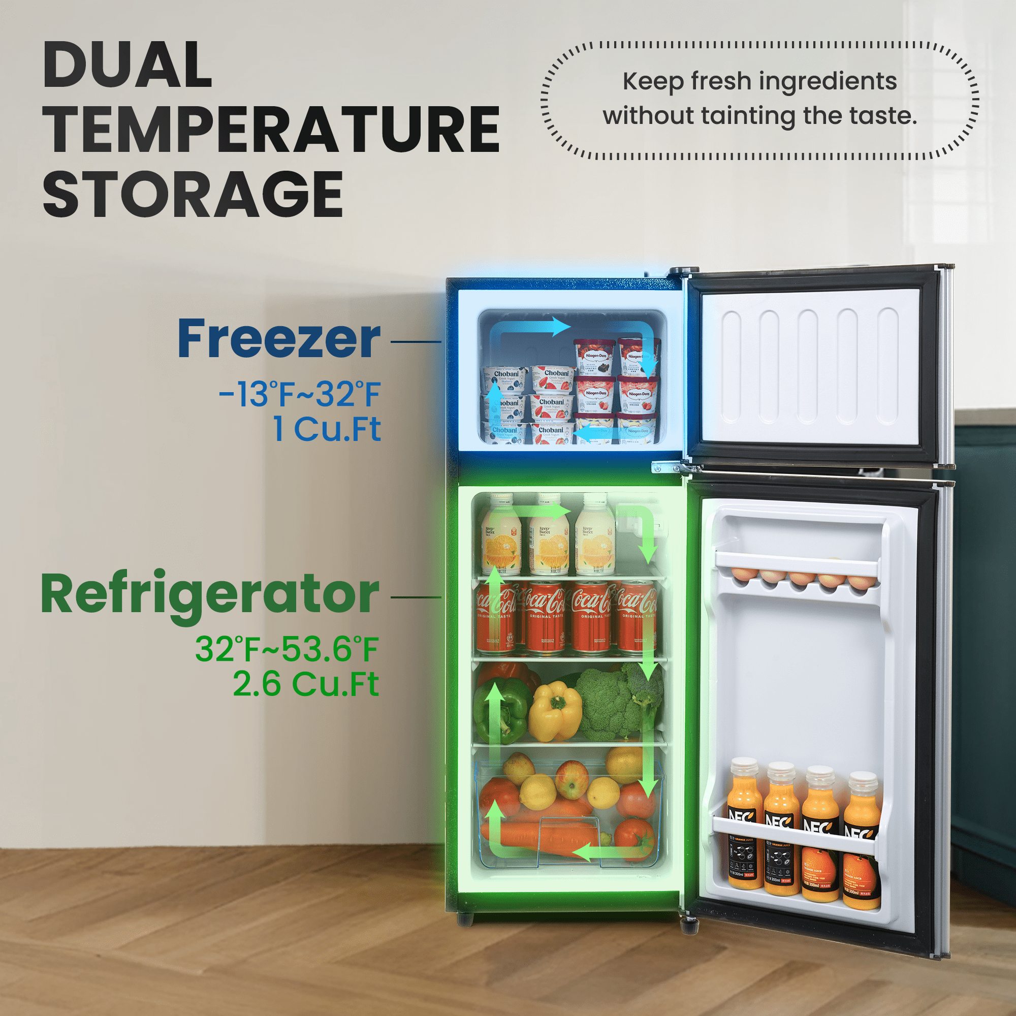 MaxKare 3.6 Cu.ft Mini Fridge with Freezer 2-Door Compact Refrigerator for Dorm, Office, Bar, RV, Bedroom, Silver