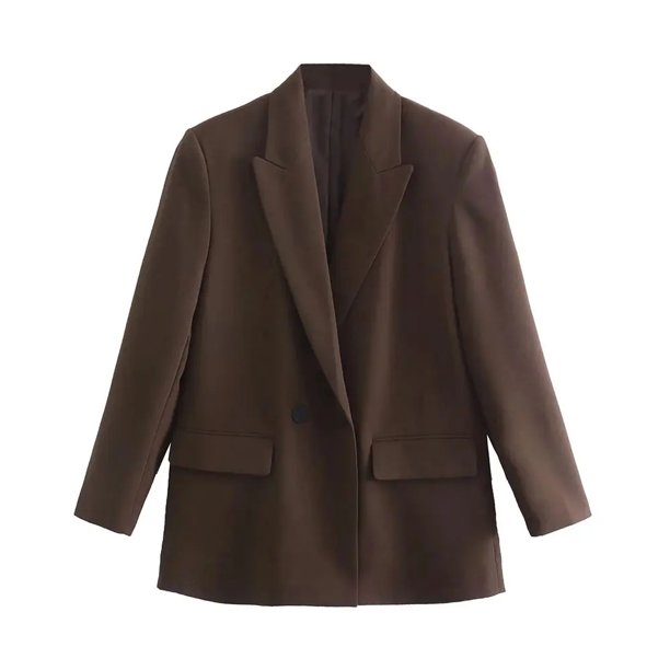 PB & ZA2024 Chaqueta de traje de manga larga con solapa de color sólido versátil, temperamento informal y a la moda para mujer, novedad de otoño