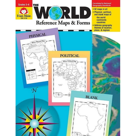 Evan-Moor The World - Reference Maps & Forms, Grade 3 - 6 - Teacher Resource