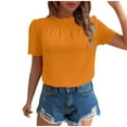 thumbnail image 2 of QUNYINEY Women's T-Shirts Crew Neck Puff Short Sleeve Solid Casual Tops Pleated Pullover Slim Shirts, 2 of 7