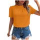 thumbnail image 1 of Blusas de Manga Corta para las Mujeres de la Moda Color Sólido Botón de Verano con Cuello Redondo, Poliéster, 1 of 7