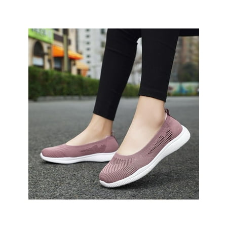 

Daeful Womens Sneakers Breathable Walking Shoes Mesh Flats Lightweight Slip On Shoe Ladies Anti-Slip Loafers Light Red 9
