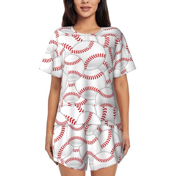 Fotbe Baseballs Conjunto de Pijama Estampado para Mujer, 2 Piezas, Ropa de Dormir con Camiseta de Manga Corta y Shorts Suaves-Medium