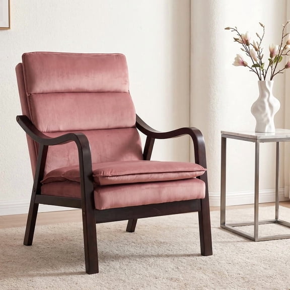 iooHug Mid-Century Modern Velvet Accent Chair, Upholstered Armchair with Wood Frame, Comfy Reading Chair for Living Room Bedroom