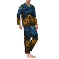 thumbnail image 2 of KLL Oil Starry Sky Sunflower Sleepwear Mens Flannel Pajamas,Long Cotton Pj Set, 2 of 7