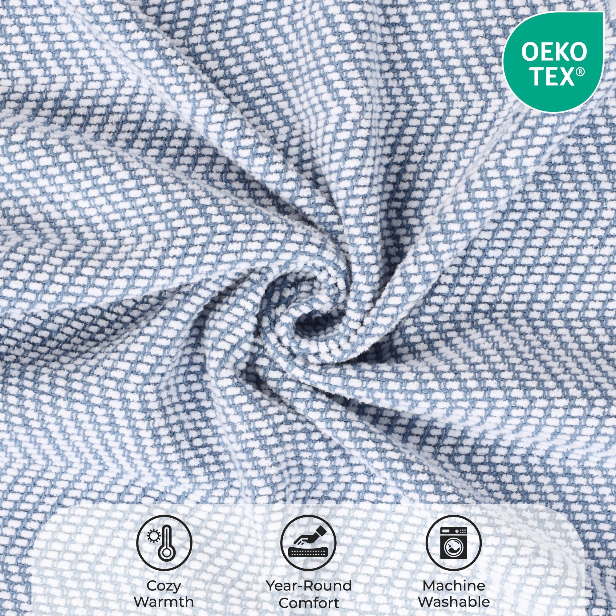 Superior Chrisney Chevron Cotton Blanket, King, Blue