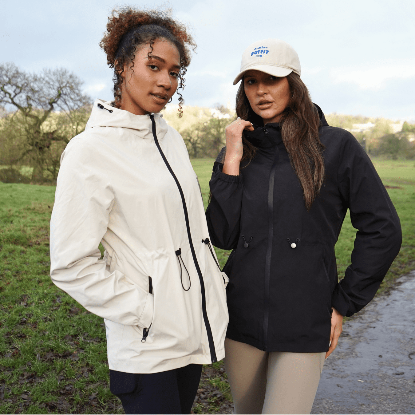 PUFFIT Waterproof Jacket Oversized Hoodie Coat Zip Rain Jacket with Adjustable Waist, Hood & Cuffs, Jacket Outerwear with Large Pocket for Daily Wear
