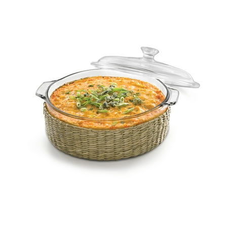 Rabbit Covered Dish - Libbey Baker's Basics Glass Casserole Baking Dish with Cover and Basket, 2-quart