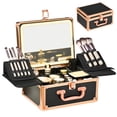 thumbnail image 1 of Estuche de maquillaje GALHUBIS con espejo iluminado, impermeable, negro y dorado, 1 of 8