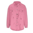 thumbnail image 5 of CheerKidz Womens Denim Jacket Fringed Ripped Long Sleeve Lapel Button Casual Winter Clothes Spring Outerwear Daily Fashion Coat for Fall(Pink,XL), 5 of 6