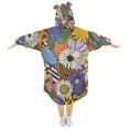thumbnail image 2 of FORMRS Wearable Blanket Hoodie with Sleeves for Kids Cozy Flannel Sweatshirt, Blue Floral, 2 of 7