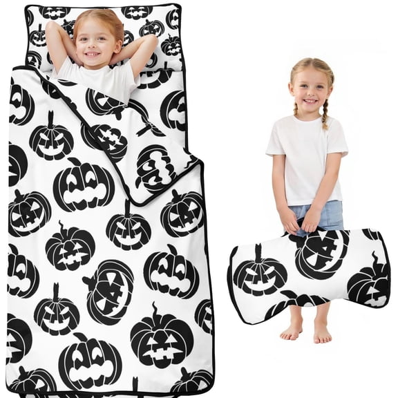 Halloween Black Pumpkin Silhouettes Toddler Nap Mats for Kids Preschool,50"x20" Sleeping Mat Bag or Kids,Toddler Sleeping Bag,Toddler Nap Mat or Daycare