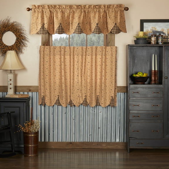 VHC Brands Maisie 3 PC Natural Curtain Set (1 Valance 18x72 and 2 Tier 36x36)
