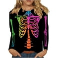 thumbnail image 2 of SDNall Halloween Shirts for Women Skeleton Graphic 2024 Halloween Women Fashion Tees Casual Round Neck Loose Cute T-Shirt Long Sleeve Ladies Top, 2 of 9