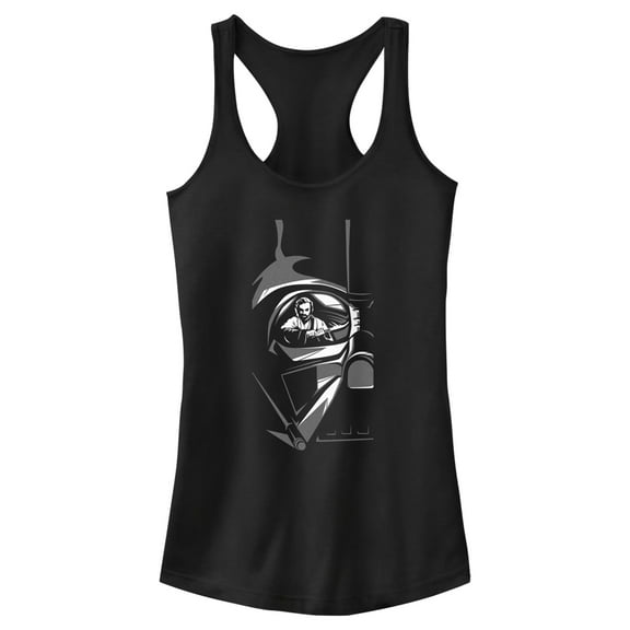 Junior's Star Wars: Obi-Wan Kenobi Darth Vader Helmet Reflection with Obi-Wan  Racerback Tank Top Black Medium