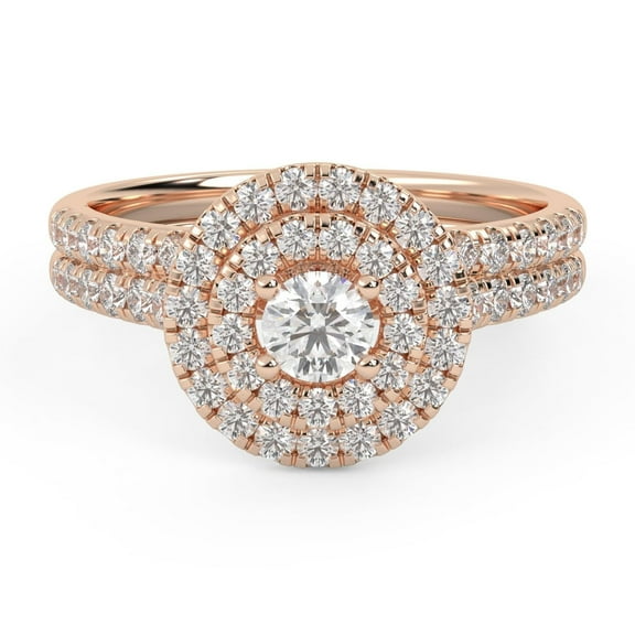 AFFY Double Halo Bridal Set Rings for Women,3.7MM Round Cut Lab Created Moissanite Engagement Wedding Ring In 10K Solid Rose Gold Size 10