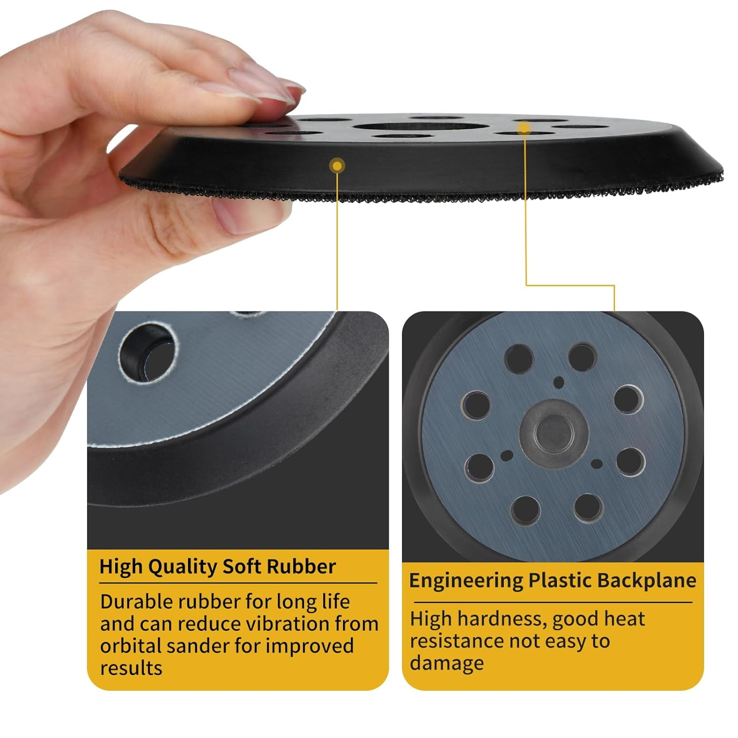 4 Pack 5 inch Orbital Sander Pad Hook Loop for Dewalt/Makita/Porter Cable