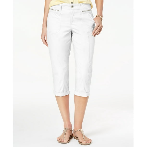 Style & Co. Style & Co. Womens Petite Cuffed Capri Pants Bright White