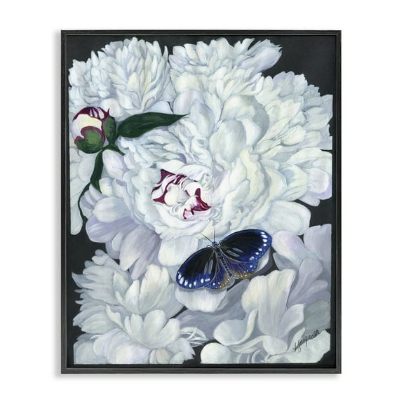 Stupell Industries Vintage Peony & Butterfly Animals & Insects Painting Black Framed Art Print Wall Art, 11 x 14