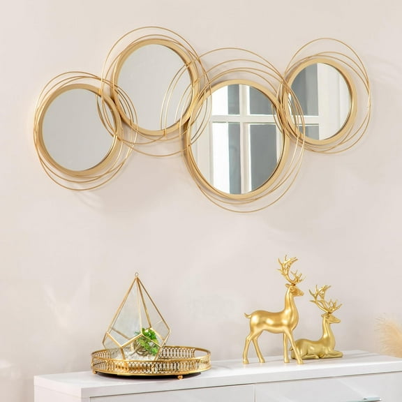 Zavothy Modern Gold Overlapping Metal Wall Mirror, Large Decorative Mirror for Living Room, Entryway, Foyer, Hallway, Bedroom, Elegant Wall Art Decor, 42 x 22 Inches