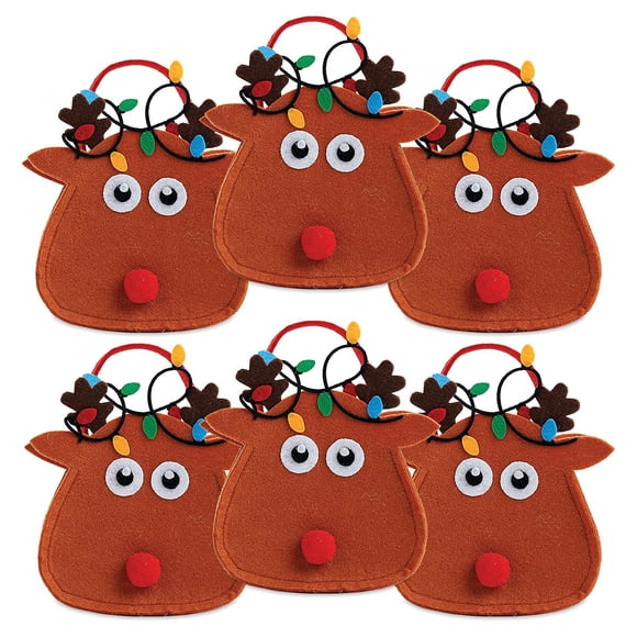Bolsas de regalo navideñas de fieltro de reno actuales de 13 x 17 cm, juego de 6