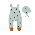 thumbnail image 1 of Seyurigaoka Moon/Dot/Leaf Printed Suspenders Footed Jumpsuit + Hood Outfits, 1 of 6
