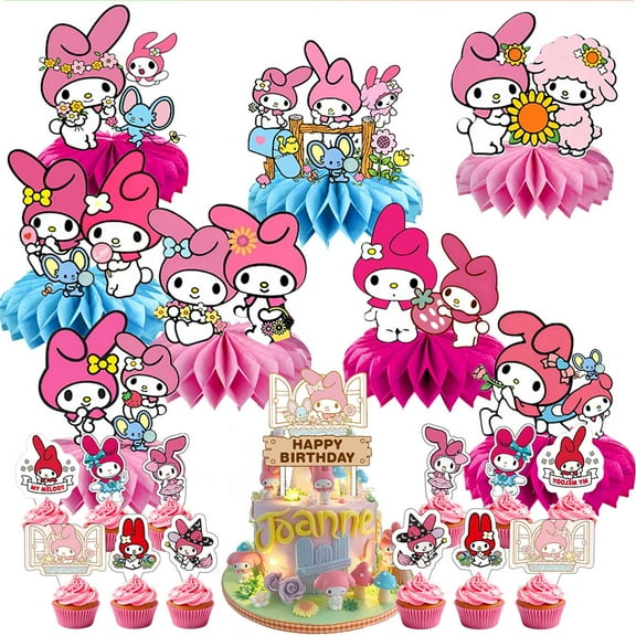 My Melody Party Supplies Honeycomb Centerpieces Table Toppers Cake Toppers Decorations for Birthday Photo Props