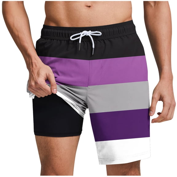 5" Mens Swim Shorts with Compression Liner 4-Way Stretch Bathing Suit Gradient Print Beach Swimming Shorts 2 in 1 Men's Swim Trunks with Pockets Quick Dry Elastic Waist Boardshorts