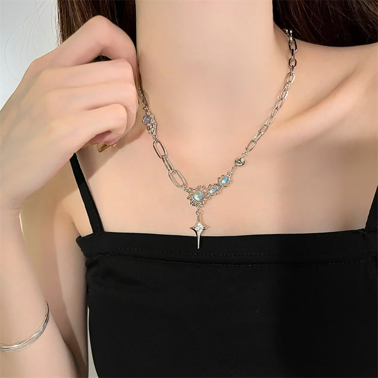 SIEYIO Y2K Crystal Cross Star Pendant Necklace Women Fashion