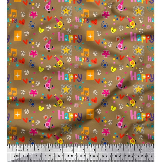 Soimoi Poly Georgette Fabric Birthday Theme Party Print Sewing Fabric Yard 42 Inch Wide