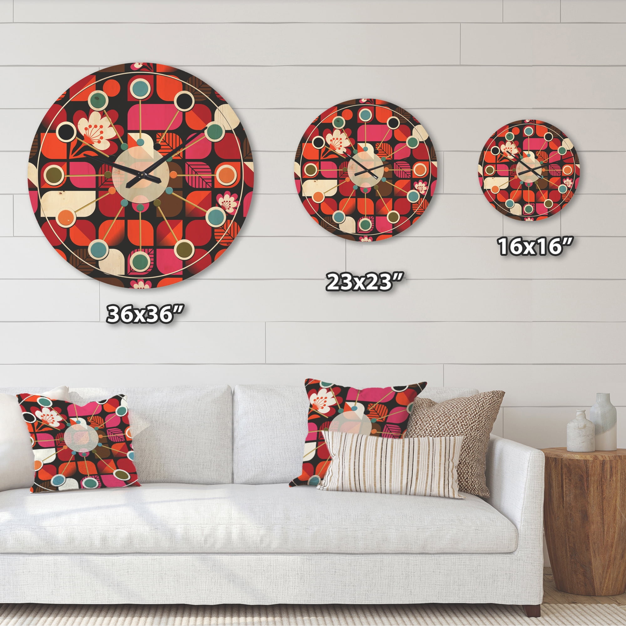 Designart 'Retro Geometric Flower Design I' Mid-Century Modern Wood Wall Clock