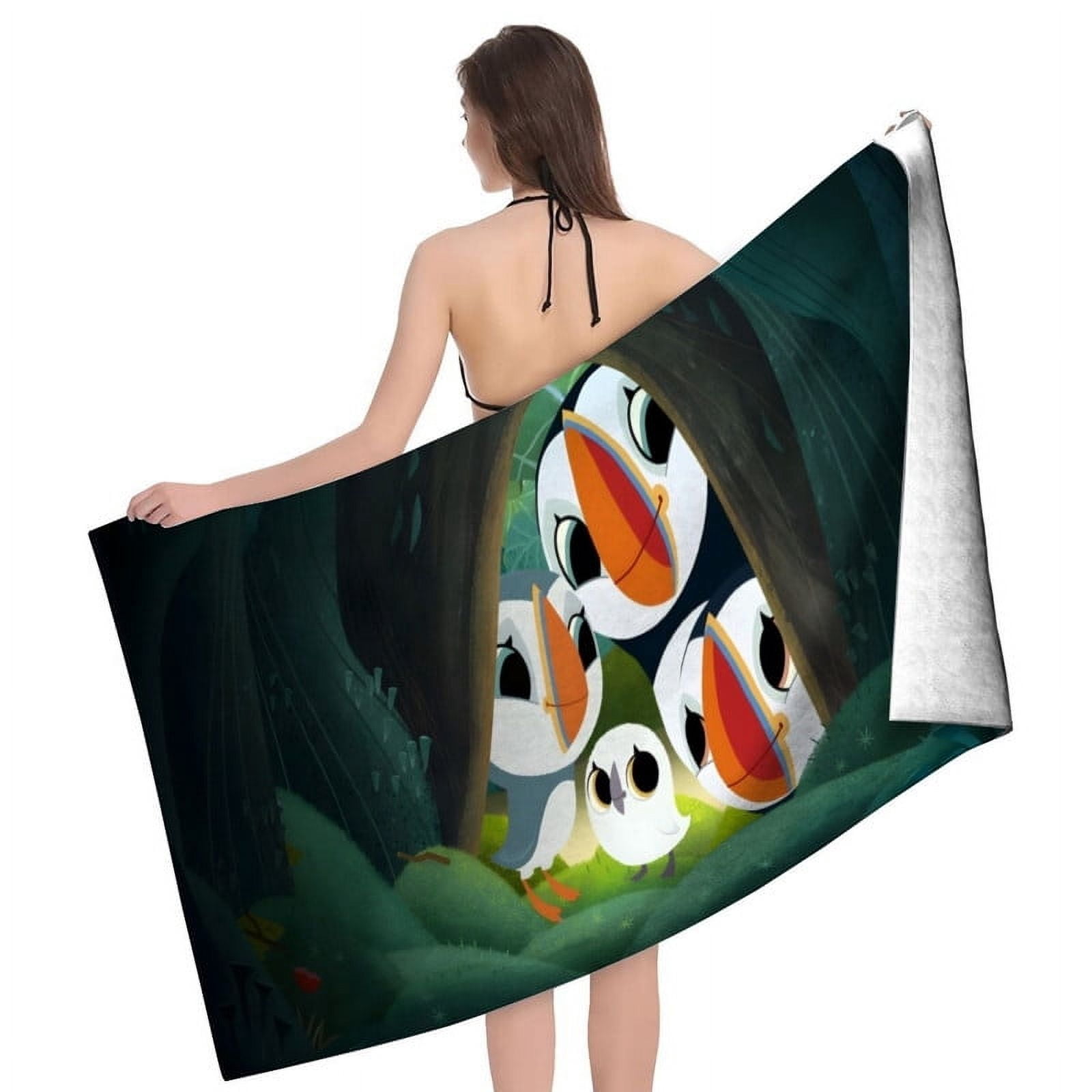 Puffin Rock Cartoon Gifts Beach Towel for Women Kids Birthday Bath Outdoor Quick Dry Lightweight 30.7×51in