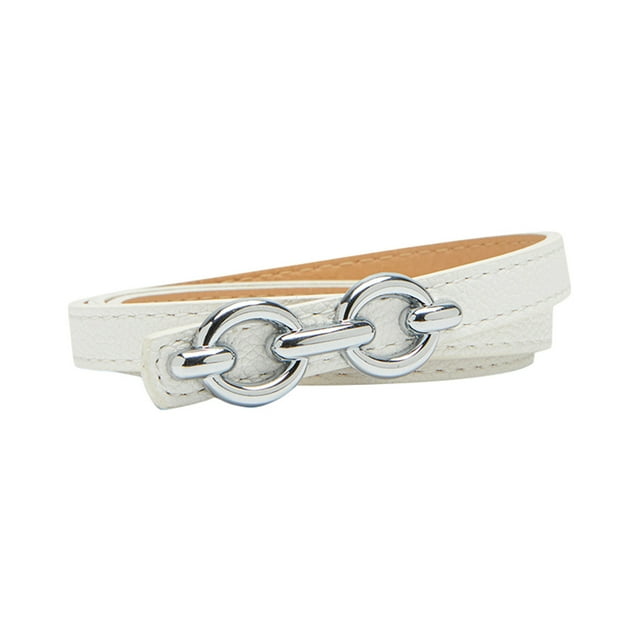 Fashion Women Skinny Leather Belt Thin Waist Belt with Metal Buckle for