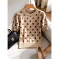 thumbnail image 4 of Women's Dot Ribbed Knit Top Crew Neck Short Sleeve Puff Sleeve Loose Fit Ribbed Cuffs Hem Pullover for Fall Winter Layering Office Commute Daily Outfits, 4 of 10