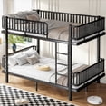 thumbnail image 2 of Leumius Queen over Queen Bunk Bed Frame with Ladders & Guardrails, Metal Bunk Bed Frame with Upgraded Safety Round-Pipe Design, Can Transformed into 2 Platform Bed for Teens Adults Black, 2 of 7