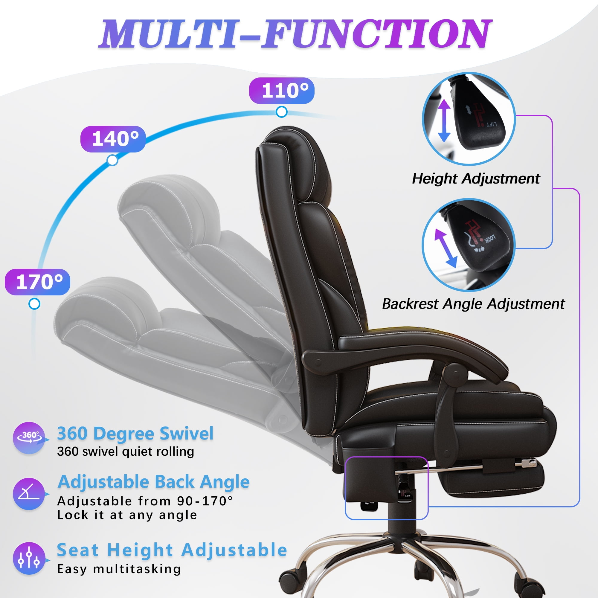Massage Office Chair Big and Tall Desk Chairs with Wheels 350lb Comfortable Lumbar Support Computer Chair Ergonomic Executive High Back PU Leather Work Chair for Adults Women
