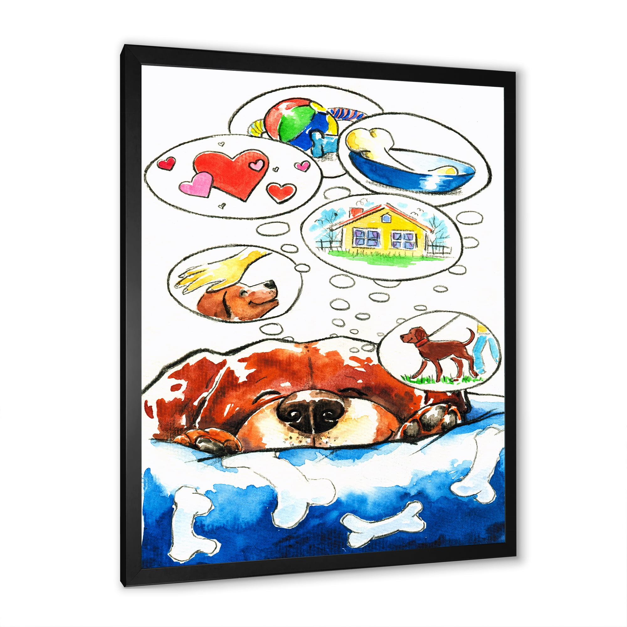 Designart 'Dog Having Dreams' Children's Art Framed Art Print