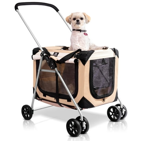 PetLuv Cat and Dog Stroller, Soft Sided Detachable Pet Carrier & Travel Crate, Plush Bed, Locking Zippers, Privacy Windows, Collapsible, Locking Wheels