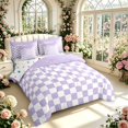 thumbnail image 2 of Manfei Modern Plaid 7-Piece King Bedding,Contemporary Checkered King Bed in a Bag,Purple White,Polkadot Reversible, 2 of 7