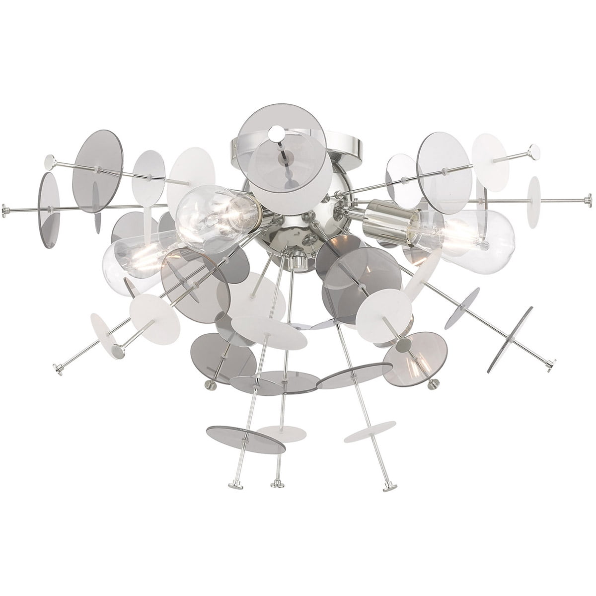 4 Light Polished Chrome Ceiling Light fixture with Chrome Discs & Glass Discs Shade